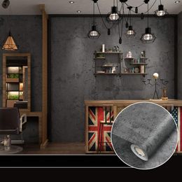 Retro Styie Cement Wallpaper Self-Adhesive PVC Waterproof Dark Grey Concrete Effect For Entrance Bedroom Living Room Decoration