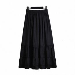 150kg Plus Size Women's Summer Loose A-Line Mid-Length Elastic Waist Slim Drape Skirt Black Hip 160cm 5XL 6XL 7XL 8XL 9XL h7a1#