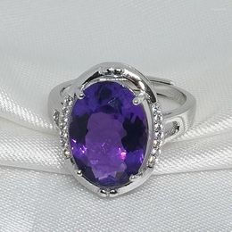 Cluster Rings MeiBaPJ Natural Big Amethyst Gemstone Fashion Ellipse Simple Ring For Women Real 925 Sterling Silver Fine Charm Jewelry