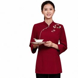 catering Fast Food Overalls Women's Lg-Sleeved Western Hot Pot Restaurant Snack Bar Hotel Waiter Autumn w2Mw#