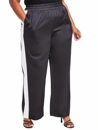 Plus Size Primavera Autunno Pantaloni per le donne Ctrasting Colore Nove punti tessuti Pantaloni Office Lady Stripe Pantaloni a tubo dritto t4DX #