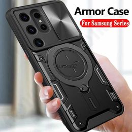 Cell Phone Cases Case For Samsung Galaxy S24 S23 S22 S21 Note 20 Ultra A15 A54 A34 A14 A13 4G 5G Magnetic Rotat Camera Slide Protector Ring Cover yq240330