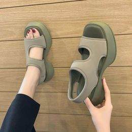 Casual Shoes Low Sandals Woman Leather Low-heeled Hoof Heels Slides Fabric Rome PU Slide