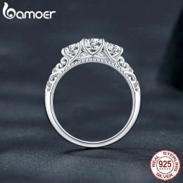 BAMOER 1.1CTTW Round Moissanite Ring for Women, White Gold Plated D Colour VVS1 Lab Diamond 925 Sterling Silver Engagement Ring