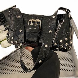 y2k Vintage Gothic Cool Shoulder Underarm Tote Bag Ladies Sling Bags Leather Rock Girls Zip Purses Casual Bagutte Women Handbags C6nH#