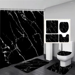 Shower Curtains Black Marble Curtain Set White Crackle Art Modern Luxury Home Bath Bathroom Decor Mats Toilet Lid Cover