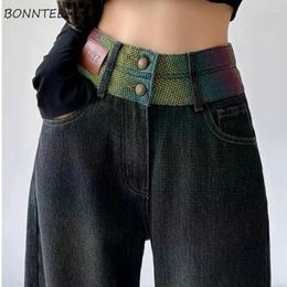 Women's Jeans Design Women Spring Autumn High Waist Colourful Patchwork Vintage Loose Wide Leg Trousers Casual Fashion All-match Retro