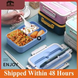 Dinnerware Compartment Lunch Box Wheat Straw Portable Lunchbox Student Office School Bento Microwave Storage With Chopsticks Spoon