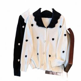 plus Size Women's Bust 160 Winter Loose Love Cardigan Lapel Sweater Knitted Jacket Black White 5XL 6XL 7XL 8XL 9XL 10XL 170Kg w8ji#