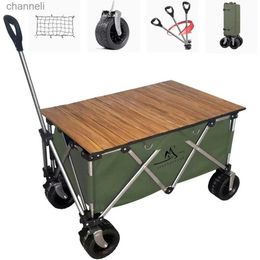 Camp Furniture SENOSUR HOME Beach Wagon Carts Heavy Duty Foldablapsible with Folding Table Cargo Net Green YQ240330
