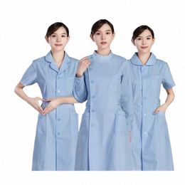 women Scrub Uniforms Round Collar Scrub Lab Uniform Dr doctor scrubs Robe Blue Nursing Scrubs Jacket SPA Beautician Uniform 02sw#