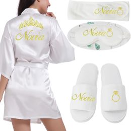 Gold Writing Bridal Wedding Robes Bride Bridesmaid Women Party Robe Best Gifts Get Ready Bathrobe Marrige Engagement Kinomo