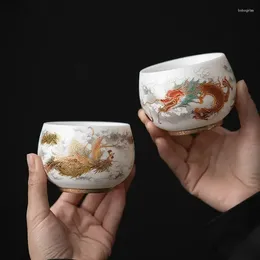 Cups Saucers Sheep Fat Jade Porcelain Tea Set High End Personal Master Cup Dragon And Phoenix Pairs White Gift Box