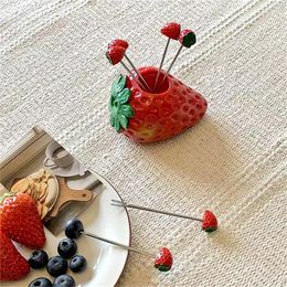 Forks Fashion Strawberry Stainless Steel Fruit Resin Fork Children's Cute Sign Home Living Room Cake Delicate