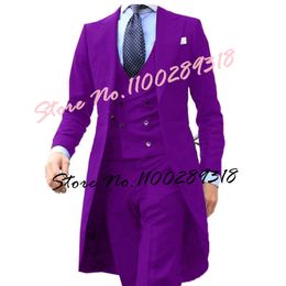 2023 New Arrivel Royal blue Long Coat Designs Men Suits Set Men Clothing Groom Tuxedos Prom Blazer Custom 3PCS (Top+Vest+Pants)