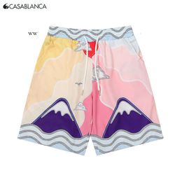 Casa Blanca Men Shorts Designer T Shirt Luxury Trend Brand Casablanc Shirt Silk New Casa Rainbow Full Body Print Hawaiian Retro Short Sleeve Print Leisure 2245