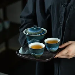 Teaware Sets Ink Porcelain Lidded Bowl Tea Set Small One Pot Two Cups Simple Dry Pour Chinese Gaiwan