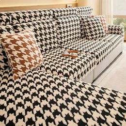 Chair Covers Houndstooth Cotton Fleece Sofa All-inclusive Non-slip Couch Slipcover Soft Plush Mattress