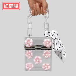 Spring/Summer Transparent Acrylic Flower Box Bag Fashionable Banquet Scarf Jelly Bag Lipstick Change Box Bag