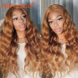 Body Wave #30 Brown Human Hair Bundles With Closure Brazilian Lace Front Human Hair Weave Remy Extensions for Women 3/4 Bundles