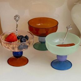 Wine Glasses Cake Tray Dessert Plate Glass Bowl Multi Color Goblet Ice Cream Serving Dish Fruit Salad Cup Vintage Glassware