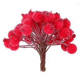 Decorative Flowers 40pcs Mini Christmas Frosted Fruit Berry Holly Artificial Flower Decor