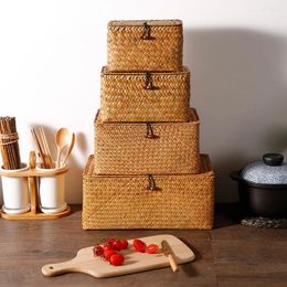 Storage Bags 3 Pcs Basket Bathroom Decorations Rustic Bins Seaweed Decorative With Lids