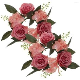 Decorative Flowers 2 Pcs Artificial Candlestick Garland Rings For Pillars Wreath Table Wreaths Pink