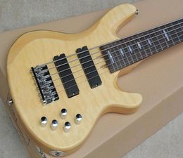 Factory Custom 6 Strings Natural wood Colour Electric Bass with Chrome HardwaresClouds Maple VeneerCan be Customized2307862