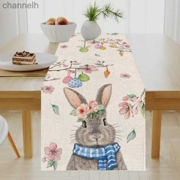 Table Runner Easter Bunny Colorful Egg Linen Runners Dresser Scarves Decor Farmhouse Kitchen Dining Party Decoration yq240330