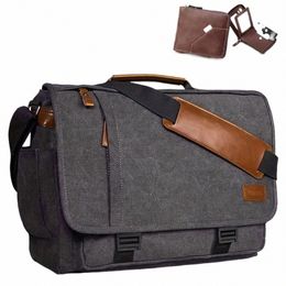 crazy Horse Leather Men's Crossbody Briefcase Canvas Splproof Workwear Menger Bag Computer Tote y9d9#