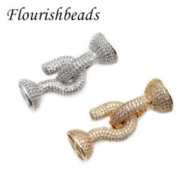 Components Luxury Pave White CZ Beads Two Loops Connectors Clasp DIY Pearl Necklace Bracelet Charms High Quality Jewellery Findings 5pcs