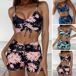 2 Pcs/Set Bathing Suit Stylish Conservative Flower Print Water Sports Clothes Lady Summer Swimwear Women Bikini Set