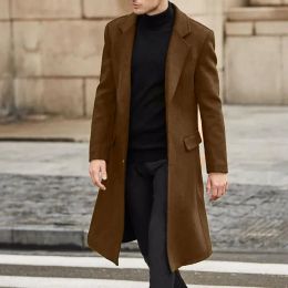 5 Colors 2023 Autumn/Winter New Men's Long Woolen Windbreaker Warm Fit Coat Single Breasted Coats Trench Coat Men