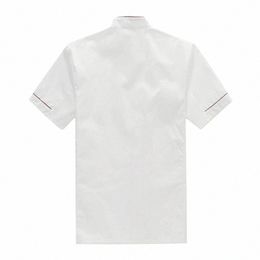 men Short Sleeve Double-breasted Chef Waiter Work Uniform Catering T-shirt Top Z6AL#