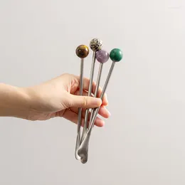 Spoons Natural Stone Stainless Steel Coffee Stirring Spoon Beverage Cocktail Stirrers Stir Drink Swizzle Stick Mixing