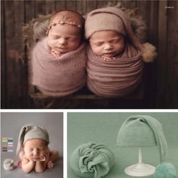 Blankets Born Boys Girls Pography Wraps Swaddle Blanket Soft Baby Po Props Hat Infant Picture Accessories 2pcs Sets