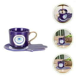 Mugs Evil Eye Coffee Cups Set Turkish Blue Espresso Cup Water Milk Mug Amulet Protection Tea Hamsa Hand Saucer Plate Drinks