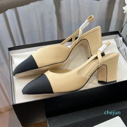 10A quality luxury women's Slingbacks channel thick Sandals pumps chunky block high heels flats Round toe sandles designers counple wedding party formal Dress shoe
