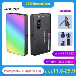 RU Andoer W140 RGB LED Video Light Photography Fill Light CRI95+ 2500-9000K LCD Display Cold Shoe for Vlog Live Streaming Video