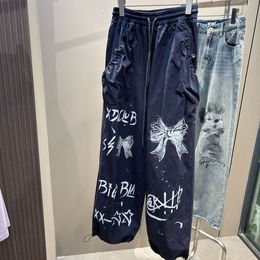 Nanyou Gaohuo 24 новый американский дизайн с надписью, рабочая одежда с граффити, свободные широкие брюки для женщин