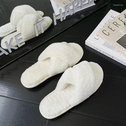 Slippers 2024 Fashion Cross Cotton Women's Solid Colour Autumn And Winter Home Plush Flat Indoor Comfortable Flip Flop