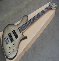 Factory Custom 5 Strings Brown Electric Bass Guitar with Flame Maple VeneerChrome HardwareRosewood FingerboardOffer Customized7939538