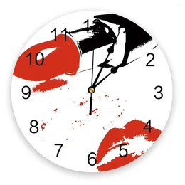 Wall Clocks Red Lipstick Cosmetic Lips White Clock Home Decor Silent Modern Design Living Room Digital