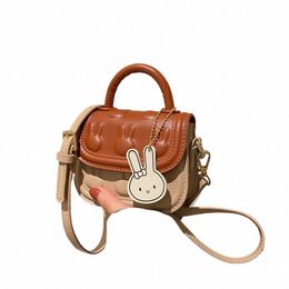 Kız Çocuk Çanta Pu Pred Kabuk Küçük Tavşan Bir Omuz Crossbody Sırt Çantaları Yanlış Bebek Akrabaları Küçük Kare Çanta 55kp#