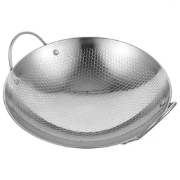 Pans Household Pan Wok Honeycomb Metal Small Cooking Pots Stainless Steel With Handle Frying