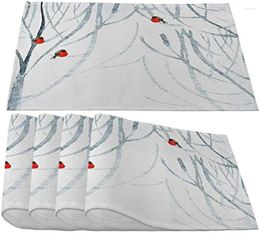 Table Mats Moslion Bullfinches On Branches Placemats Watercolour Sketching Winter Forest Park With Bullfinch Birds Place Dining