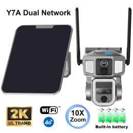 Y7A Solar Camera PTZ 4G WIFI 2 in 1 Network 10X Optical Zoom 2K 4MP Night Vision Solar Panel Power Built-in 1200 mAh battery