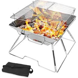 Stoves Folding Cam Grill With 304 Stainless Steel Grate Bbq Portable Campfire Wood Stove For Outdoor Picnics Backpacking 240327 Drop D Oteks