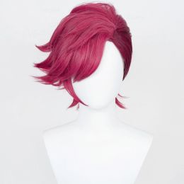 High Quality Game LOL Arcane Vi Cosplay Wig VI Deep Rose 30cm Short Heat Resistant Synthetic Hair Role Play Anime Wigs + Wig Cap